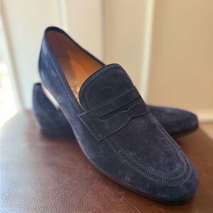 Salvatore Ferragamo Blue Suede Loafers Timeless Elegance